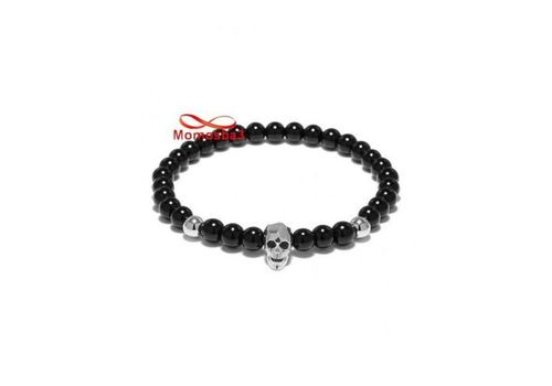 Pack 2 Agate Perles Noir Avec Pendentif Tête De Mort Argenté Unisex au meilleur prix au Maroc
