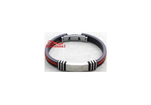 Bracelet En Silicone Noir + ROUGE Et Acier Inoxydable (Réglable) au meilleur prix au Maroc