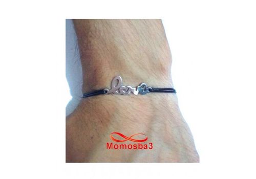 Bracelet Fil Noir Réglable Avec Pendentif LOVE En Acier Inoxydable - Unisex au meilleur prix au Maroc