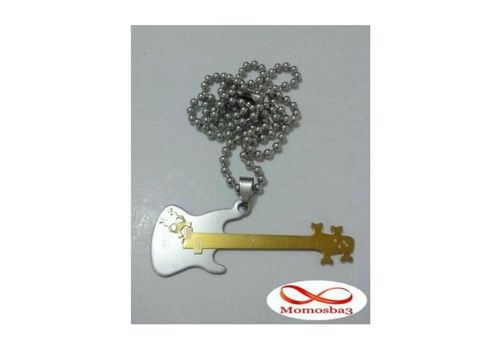 Chaine Avec Pendentif Guitar Argenté + DORE Acier Inoxydable au meilleur prix au Maroc