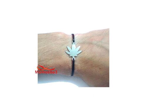Bracelet Fil Noir Réglable Avec Pendentif Marijuana En Acier Inoxydable - Unisex au meilleur prix au Maroc