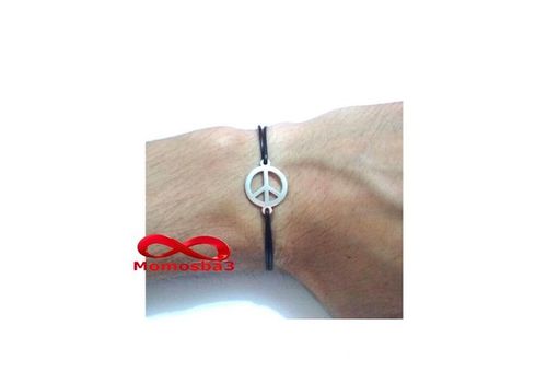 Bracelet Fil Noir Réglable Avec Pendentif PEACE & LOVE En Acier Inoxydable - Unisex au meilleur prix au Maroc