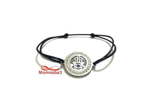 Bracelet Fil Noir Réglable Avec Pendentif Khmissa En Acier Inoxydable Avec Pierres - Unisex au meilleur prix au Maroc