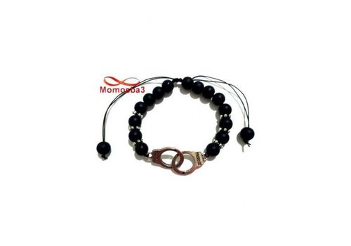 Agate Pierres Noir Mat Sur Fil Réglable Avec Pendentif Menotte Argenté - Unisex au meilleur prix au Maroc