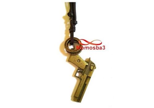 Collier Cuir MARRON Réglable Avec Pendentif Pistolet Bonze - Unisex au meilleur prix au Maroc