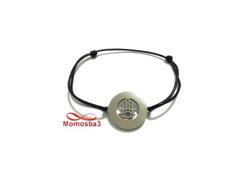 Bracelet Fil Noir Réglable Avec Pendentif Khmissa En Acier Inoxydable Avec Pierres - Unisex au meilleur prix au Maroc
