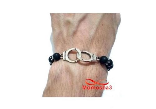 Agate Pierres Noir Mat Sur Fil Réglable Avec Pendentif Menotte Argenté - Unisex au meilleur prix au Maroc