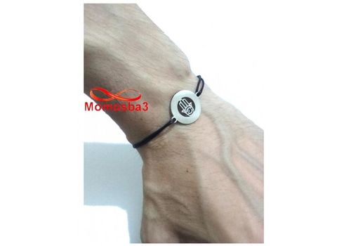 Bracelet Fil Noir Réglable Avec Pendentif Khmissa En Acier Inoxydable Avec Pierres - Unisex au meilleur prix au Maroc