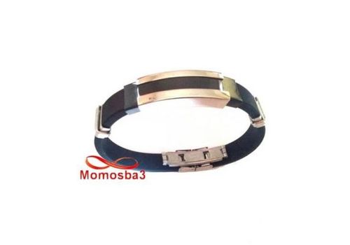 Bracelet en silicone et acier inoxydable argenté (réglable) au meilleur prix au Maroc