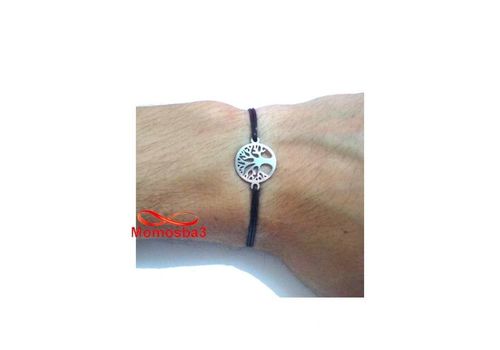 Bracelet Fil Noir Réglable Avec Pendentif Arbre De Vie En Acier Inoxydable - Unisex au meilleur prix au Maroc