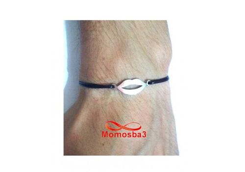 Bracelet Fil Noir Réglable Avec Pendentif Bouche En Acier Inoxydable - Unisex au meilleur prix au Maroc