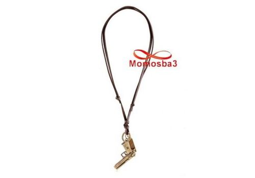Collier Cuir MARRON Réglable Avec Pendentif Pistolet Bonze - Unisex au meilleur prix au Maroc