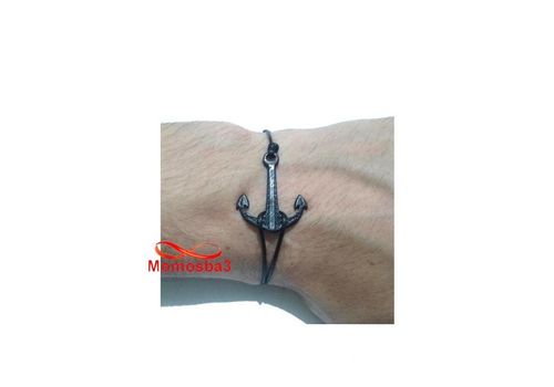 Bracelet Fil Noir Réglable Avec Pendentif Ancre Marine - Unisex au meilleur prix au Maroc