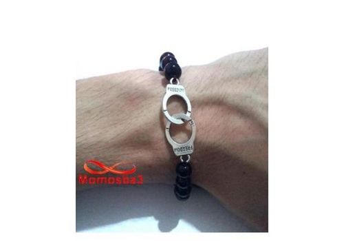 Agate Verre Noir 8mm Avec Pendentif Menotte Argent Charm Fil Réglable au meilleur prix au Maroc