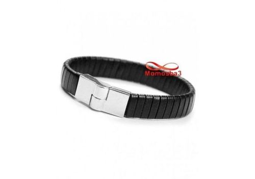 Bracelet Cuir Noir Avec Fermoir Magnétique - Unisex au meilleur prix au Maroc