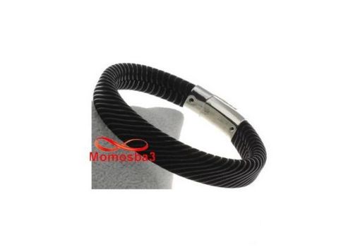 Bracelet Cuir Noir Avec Fermoir Magnétique au meilleur prix au Maroc