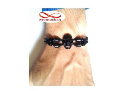 Bracelet Cuir Noir Tressé Avec Pendentif Tête de Mort Noir au meilleur prix au Maroc