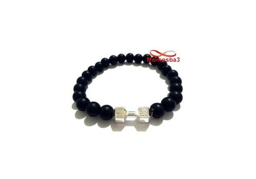 Agate Pierres Noir Mat Avec Pendentif Fitness Argenté - élastique au meilleur prix au Maroc