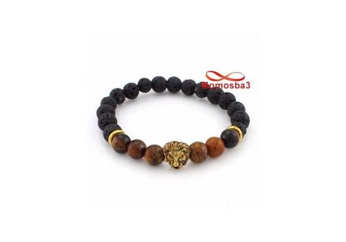 Agate Pierres Naturelle De Lave + TIGER Eye Avec Pendentif LION DORE - élastique au meilleur prix au Maroc