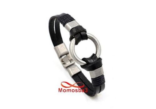 Bracelet En Cuir Noir Véritable Symbole Et Fermoir Argenté au meilleur prix au Maroc