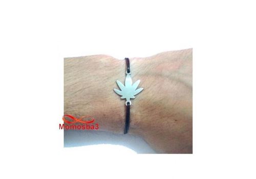 Bracelet Fil Noir Réglable Avec Pendentif Marijuana En Acier Inoxydable - Unisex au meilleur prix au Maroc