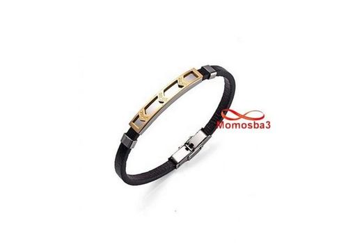 Bracelet Cuir Avec Plaque Argenté DORE En Acier Inoxydable - Réglable au meilleur prix au Maroc