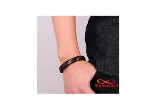 Bracelet Cuir Noir Et MARRON Avec Fermoir Magnétique En Acier De Titane Argenté au meilleur prix au Maroc