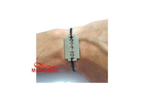 Bracelet Fil Noir Réglable Avec Pendentif Rasoir En Acier Inoxydable - Unisex au meilleur prix au Maroc