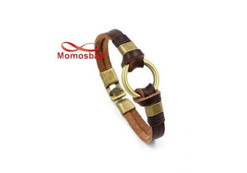 Bracelet En Cuir MARRON Véritable Symbole Et Fermoir BRONZE au meilleur prix au Maroc
