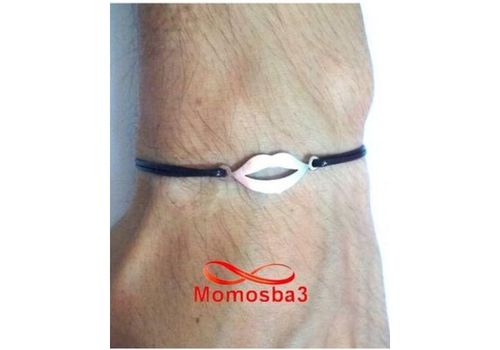 Bracelet Fil Noir Réglable Avec Pendentif Bouche En Acier Inoxydable - Unisex au meilleur prix au Maroc