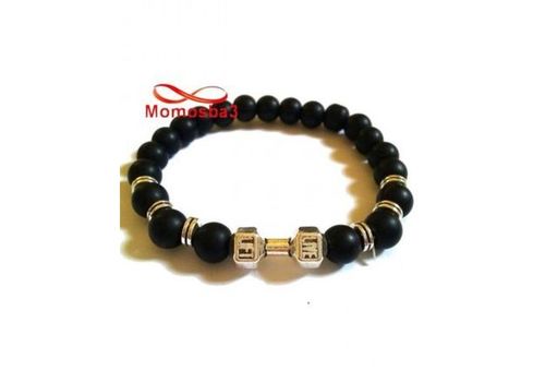 Agate Perles Noir Avec Pendentif Fitness Argenté - élastique au meilleur prix au Maroc