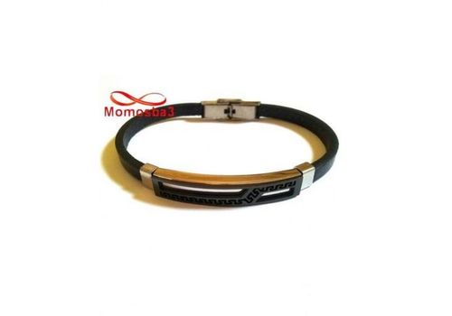 Bracelet Cuir Avec Plaque Noir Argenté En Acier Inoxydable - Réglable au meilleur prix au Maroc