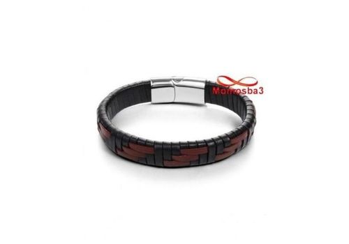 Bracelet Cuir Noir Et MARRON Avec Fermoir Magnétique En Acier De Titane Argenté au meilleur prix au Maroc