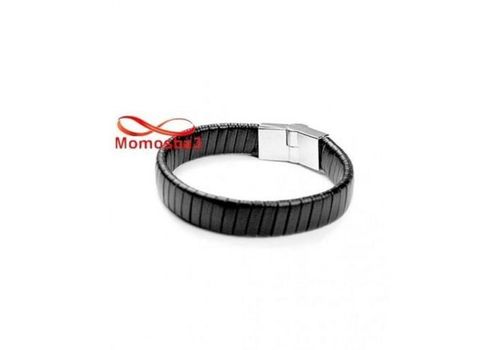 Bracelet Cuir Noir Avec Fermoir Magnétique - Unisex au meilleur prix au Maroc