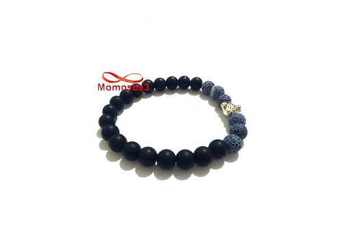 Agate Pierres Naturelle Noir Mat Et BLEU + Pendentif TIGER (élastique) au meilleur prix au Maroc