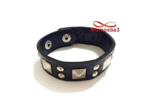 Bracelet Skaï Noir Avec Bouton Unisex Réglable au meilleur prix au Maroc
