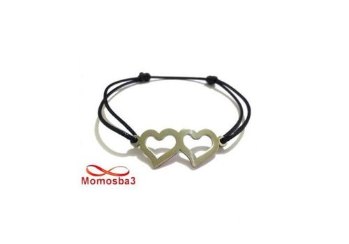 Bracelet Fil Noir Réglable Avec Pendentif 2 Coeurs En Acier Inoxydable - Unisex au meilleur prix au Maroc