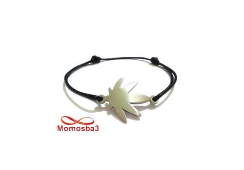 Bracelet Fil Noir Réglable Avec Pendentif Marijuana En Acier Inoxydable - Unisex au meilleur prix au Maroc