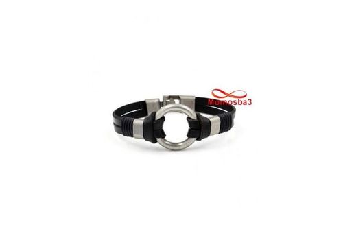 Bracelet En Cuir Noir Véritable Symbole Et Fermoir Argenté au meilleur prix au Maroc