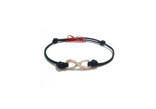 Bracelet Fil Noir Avec Pendentif Infinity Argent Charm Réglable - Unisex au meilleur prix au Maroc