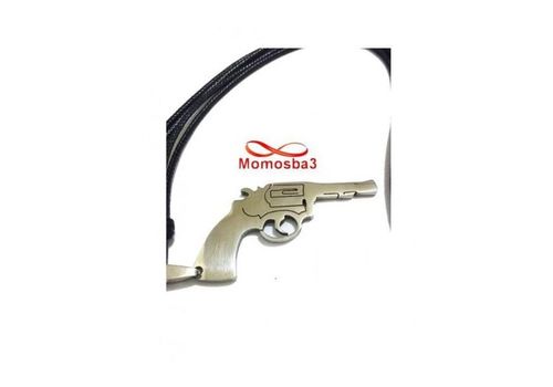 Collier Fil Noir Avec Pendentif Pistolet Revolver Argenté En Acier Inoxydable au meilleur prix au Maroc