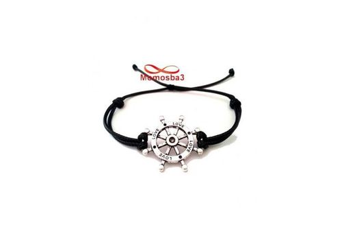 Bracelet Fil Noir Avec Pendentif Marine LOVE Argent Charm Réglable - Unisex au meilleur prix au Maroc