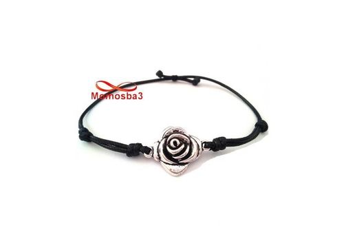 Bracelet Fil Noir Avec Pendentif Fleur Charm Argenté Réglable au meilleur prix au Maroc
