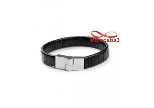 Bracelet Cuir Noir Avec Fermoir Magnétique - Unisex au meilleur prix au Maroc