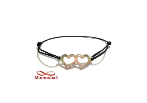 Bracelet Fil Noir Réglable Avec Pendentif 2 Coeurs En Acier Inoxydable - Unisex au meilleur prix au Maroc