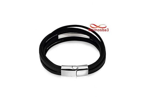 Bracelet En Cuir Noir Et Acier Inoxydable + Sachet De Bijoux au meilleur prix au Maroc