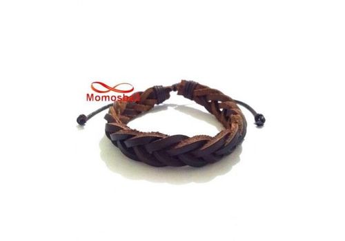 Bracelet Torsadé Cuir MARRON Et Fil Réglable - Unisex au meilleur prix au Maroc