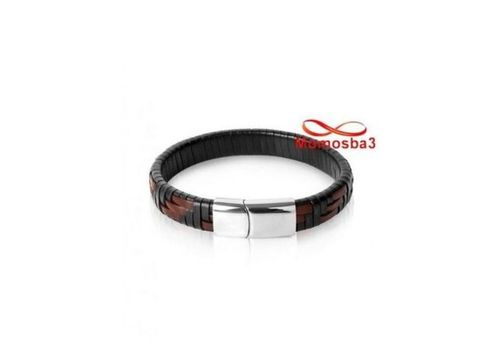 Bracelet Cuir Noir Et MARRON Avec Fermoir Magnétique En Acier De Titane Argenté au meilleur prix au Maroc