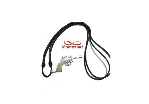 Collier Fil Noir Avec Pendentif Pistolet Revolver Argenté En Acier Inoxydable au meilleur prix au Maroc