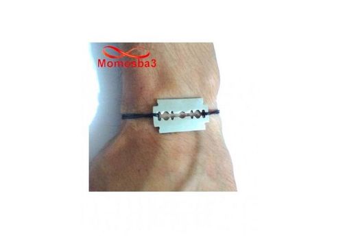 Bracelet Fil Noir Réglable Avec Pendentif Rasoir En Acier Inoxydable - Unisex au meilleur prix au Maroc